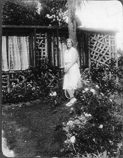 Lady Lumsden outside her hut